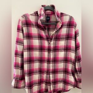 Oversized Gap Flannel — XXS — pink plaid — worn once